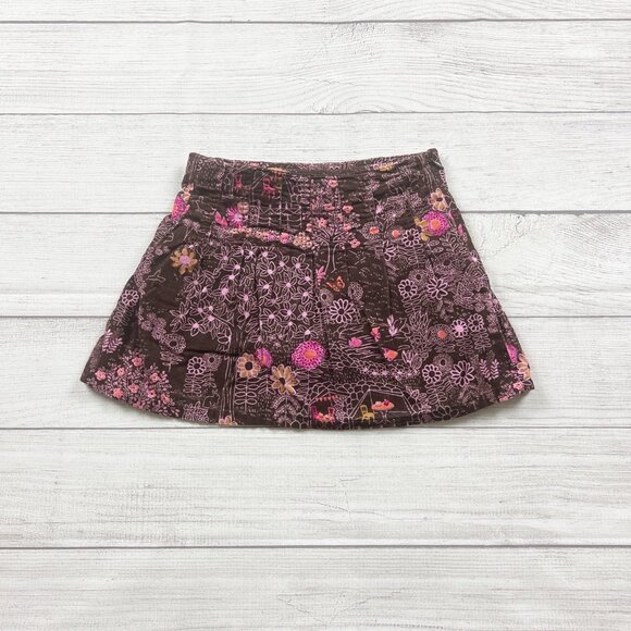 Lands' End Other - Lands’ End Girls Skort Brown Floral Print Side Zipper Corduroy Skirt 5